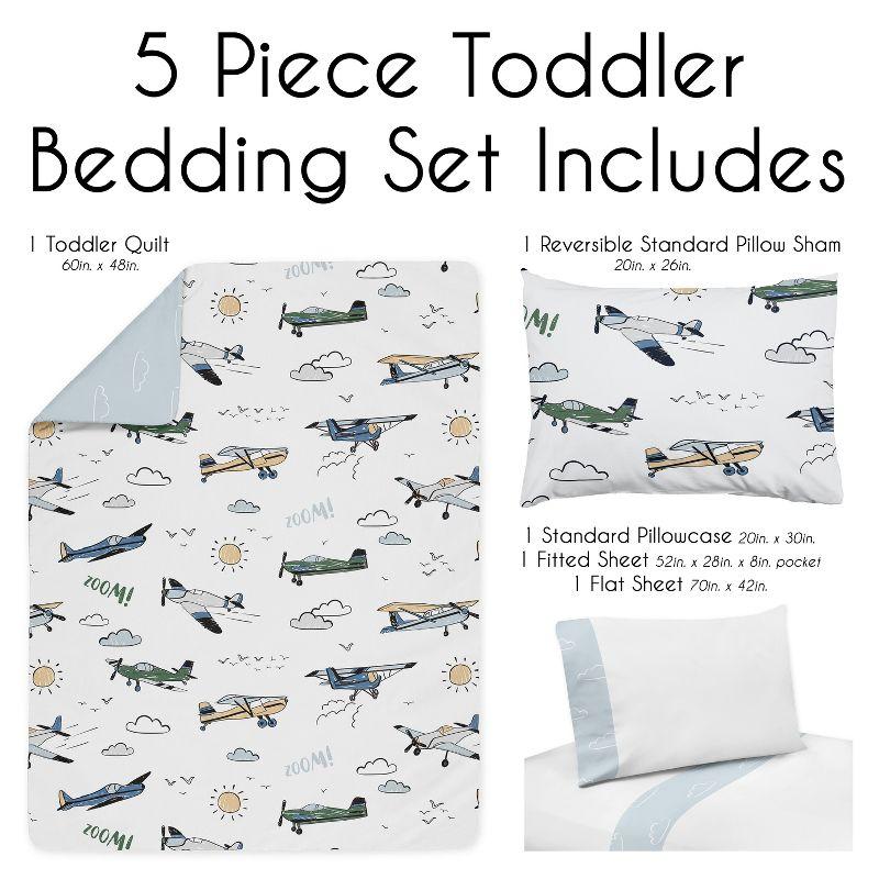 Airplane Green and Blue 5 Piece Toddler Bedding Set by Sweet Jojo Designs (Set of 5)