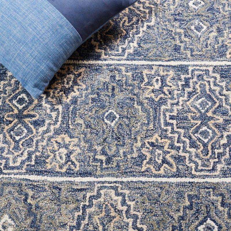 Handmade Tufted Woolen Rectangular Rug in Blue Geometric - 6' x 9'