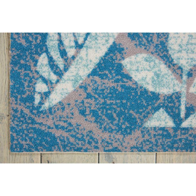 Handmade Blue Floral Synthetic Rectangular Area Rug 93" x 130"