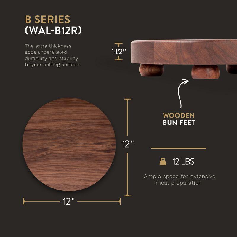 Gift 1.5" Edge Grain Walnut 12" Round Cutting Board with Wood Feet
