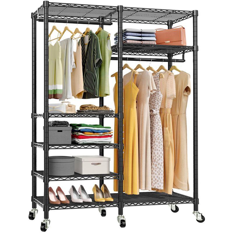 VIPEK R4 Rolling Garment Rack Heavy Duty Clothes Rack with Double Rods and Lockable Wheels