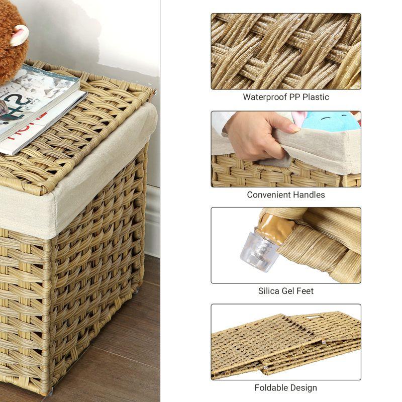 SONGMICS Storage Basket with Lid, 42.3 Gallon (160L) Storage Bin, Woven Blanket Storage Basket with Handles, Foldable, Removable Liner, Natural