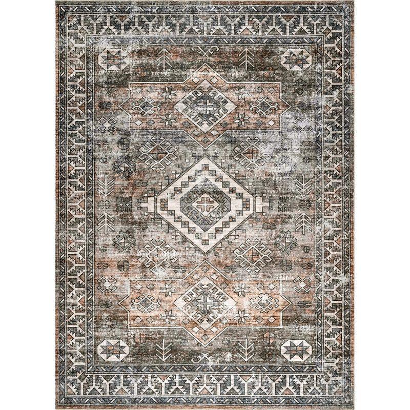 Nuloom 8x10 Machine Washable Rain Haven Vintage Medallion Indoor Area Rug, Rust Non-Slip Backing, Stain Resistant, BedroomLiving Room, Kitchen