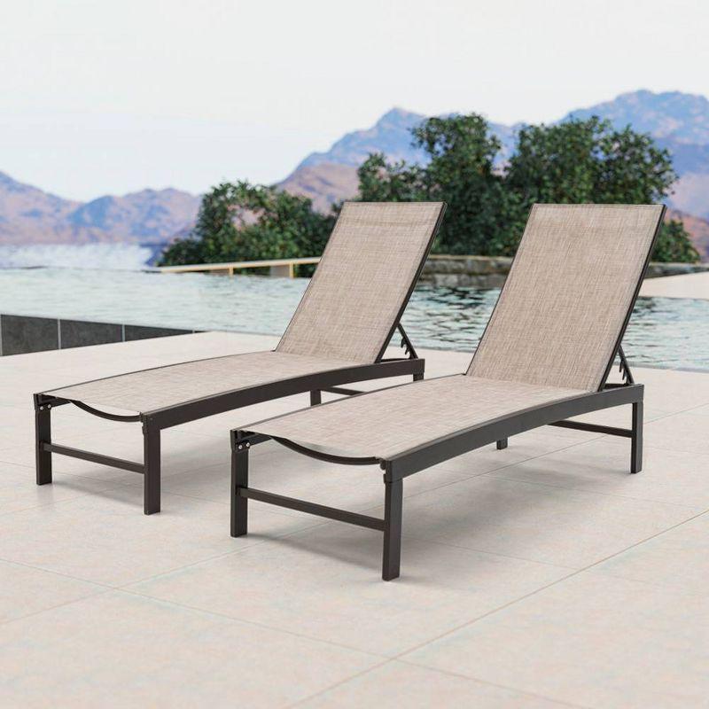 2pk Outdoor Five Position Adjustable Chaise Lounge Chairs Beige - Crestlive Products: Aluminum Frame, Water-Resistant