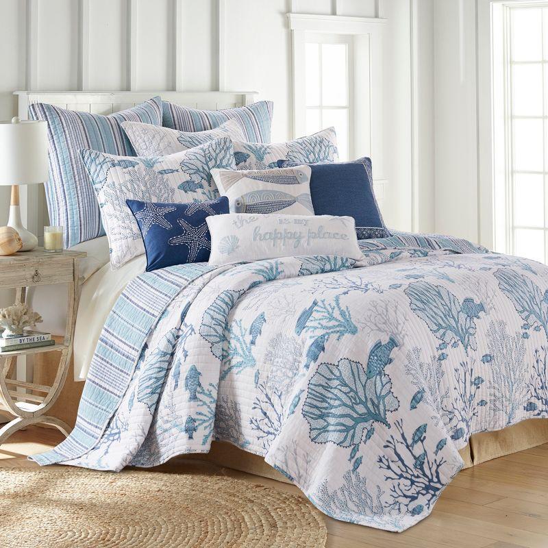 Blue and White Cotton Twin Reversible Quilt Set