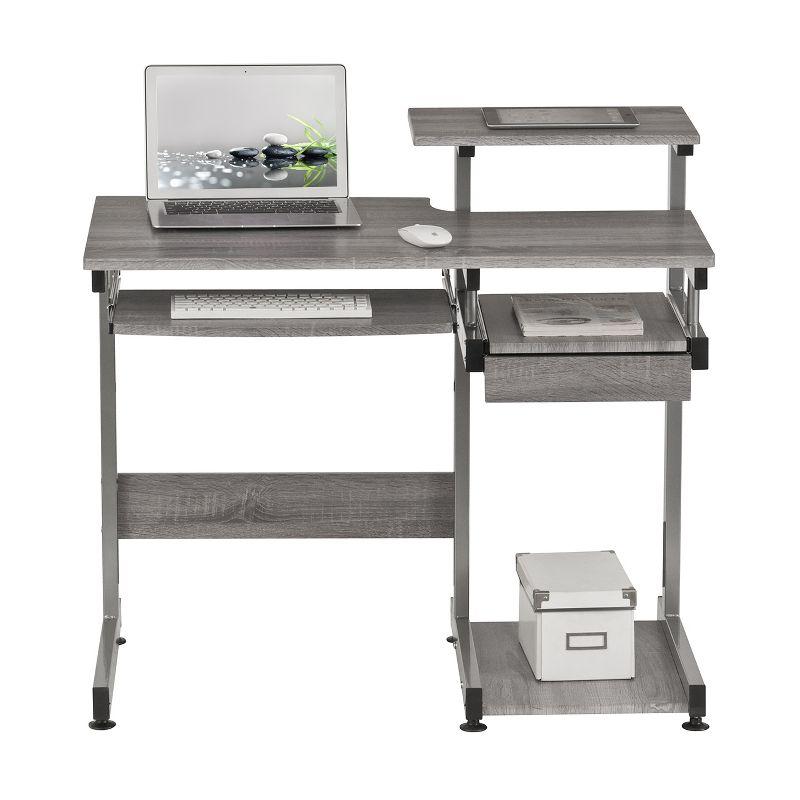 Complete Computer Workstation Desk Gray - Techni Mobili: With Drawer, Steel Frame, MDF Surface