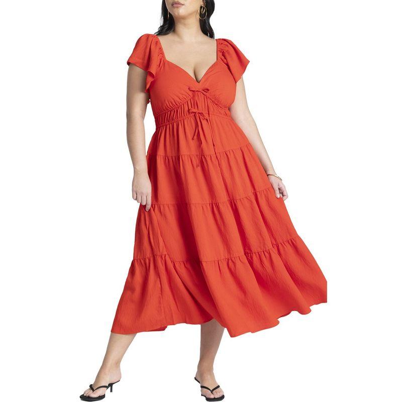ELOQUII Women's Plus Size Ruffled Tiered Maxi Dress - 18, High Risk Red