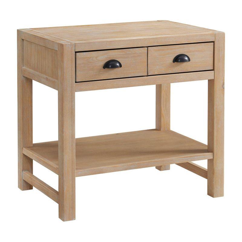 Arden Light Driftwood Pine 2-Drawer Nightstand with Open Shelf