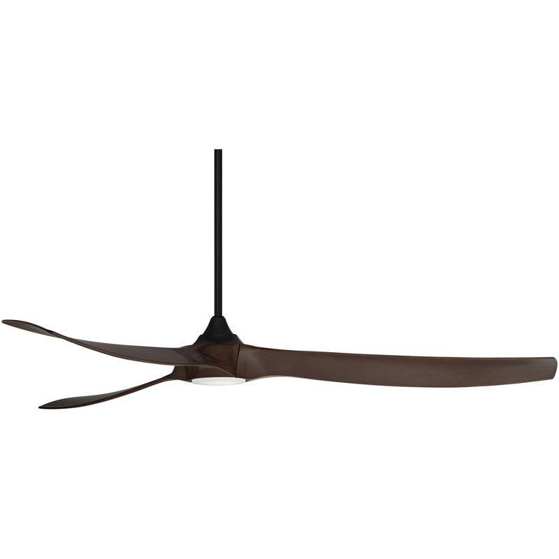Casa Vieja 70" Kona Wind Modern Indoor Outdoor Ceiling Fan 3 Blade LED Light Remote Control Black Finish Walnut Blades Bedroom DC Motor Damp Rated