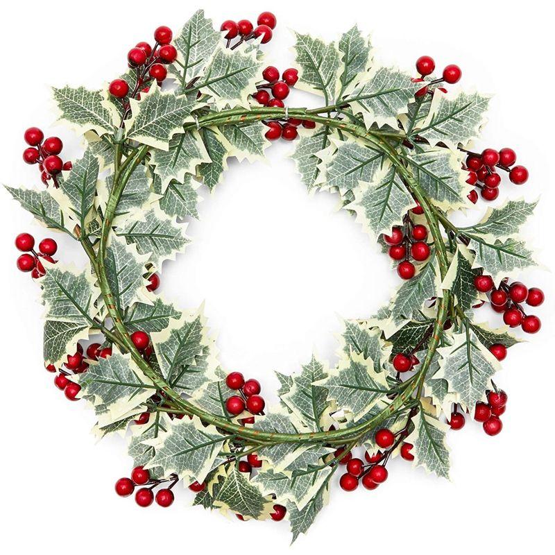 Farmlyn Creek Artificial Christmas Wreath with Holly Berries for Door Decoration (15.7 in)