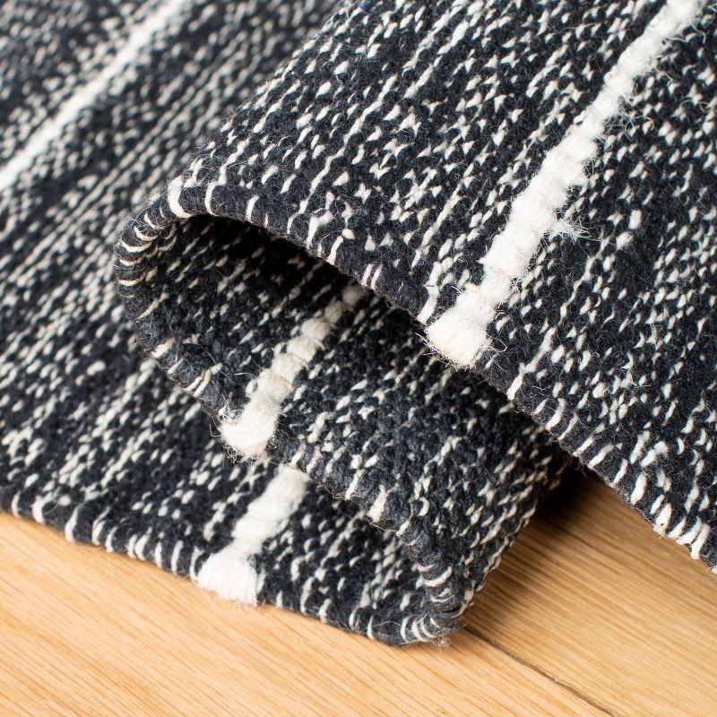 Black and Ivory Striped Flat Woven Wool Cotton Runner Rug