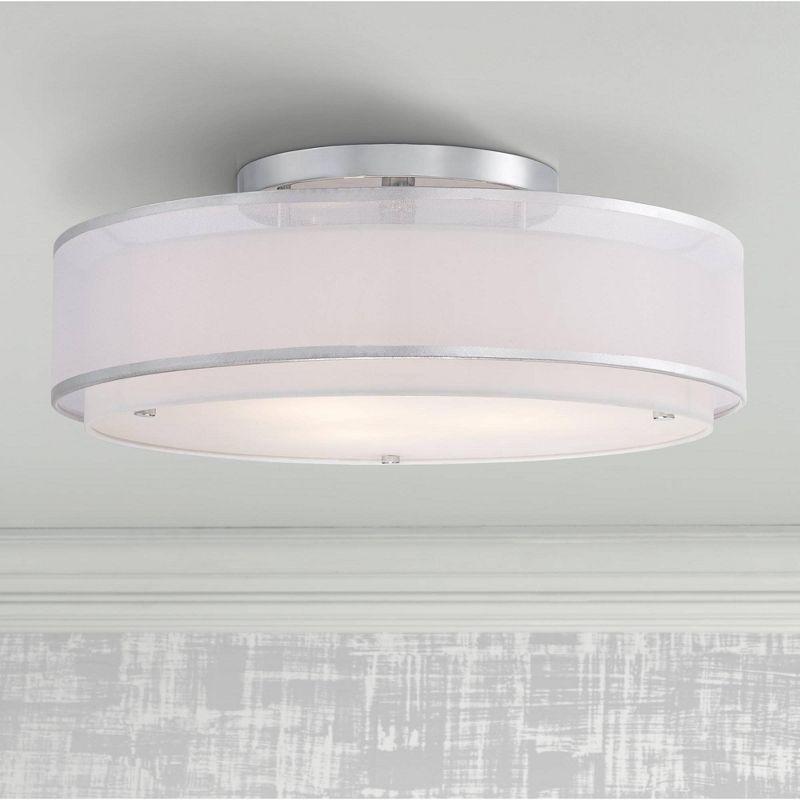 Elegant Chrome 22" Semi-Flushmount Ceiling Light with Double Drum Shade