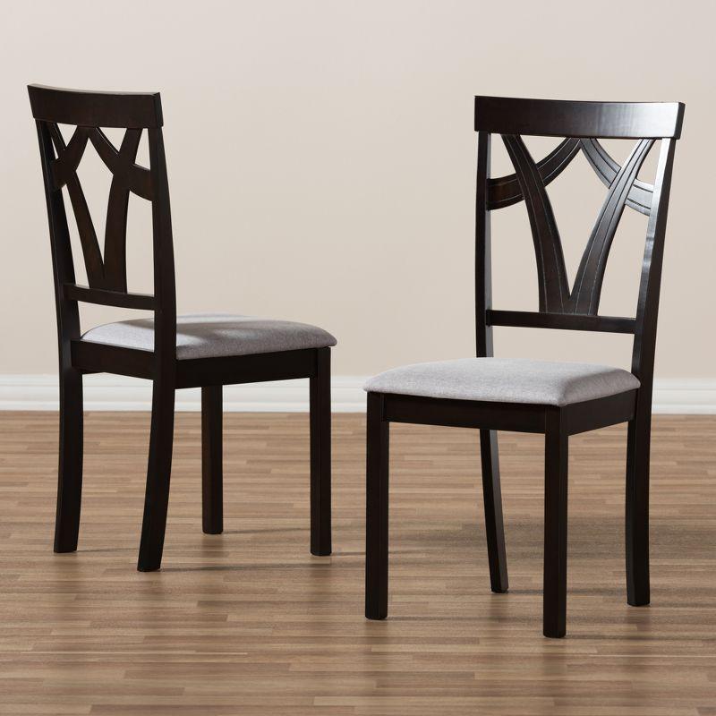 Set of 2 Sylvia Modern And Contemporary Fabric Upholstered And Finished Dining Chairs Gray/Dark Brown - Baxton Studio