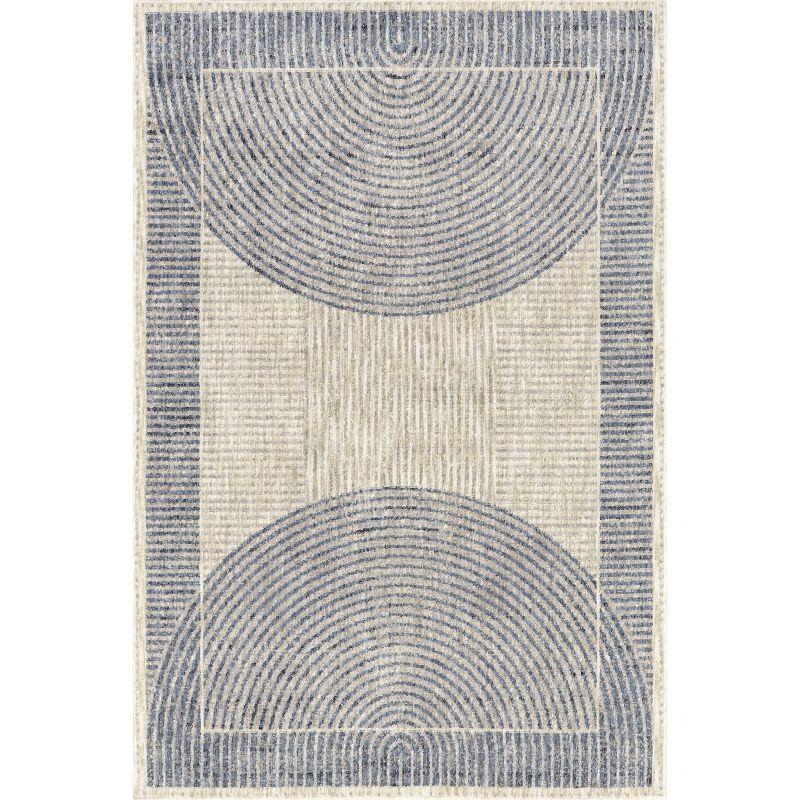 Blue and Beige Geometric 4' x 6' Synthetic Area Rug