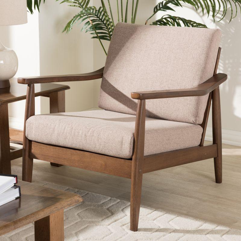 Venza Mid Modern Lounge Chair: Rubberwood Frame, Polyester Upholstery - Baxton Studio