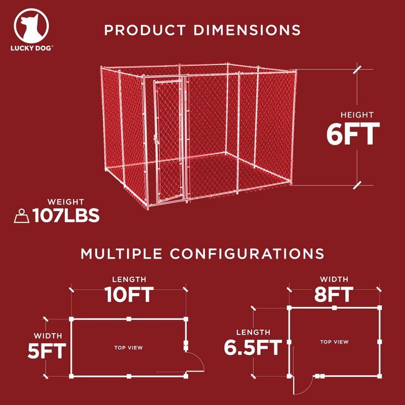 Lucky Dog Adjustable Heavy Duty Outdoor Galvanized Steel Chain Link Dog Kennel Enclosure with Latching Door, and Raised Legs