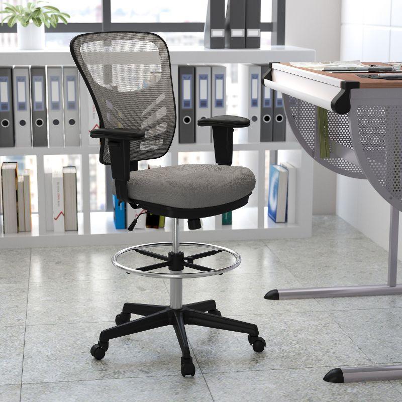 ErgoFlex Mesh Drafting Chair with Adjustable Arms and Swivel Base, Gray