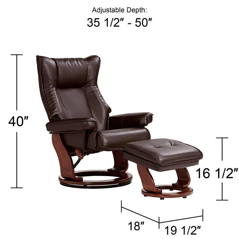 BenchMaster Morgan Java Faux Leather Recliner Chair Modern Armchair Ottoman Footrest Ergonomic Manual Reclining Swivel for Bedroom Living Room Reading