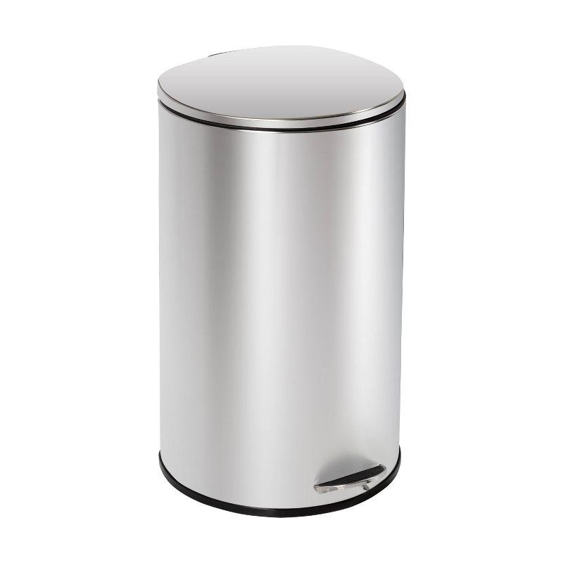 40L Semi-Round Silver Stainless Steel Step Trash Can