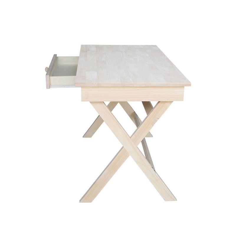 Cross Leg Desk Unfinished - International Concepts: Rubberwood Writing Desk with Drawer, Hardwood Frame