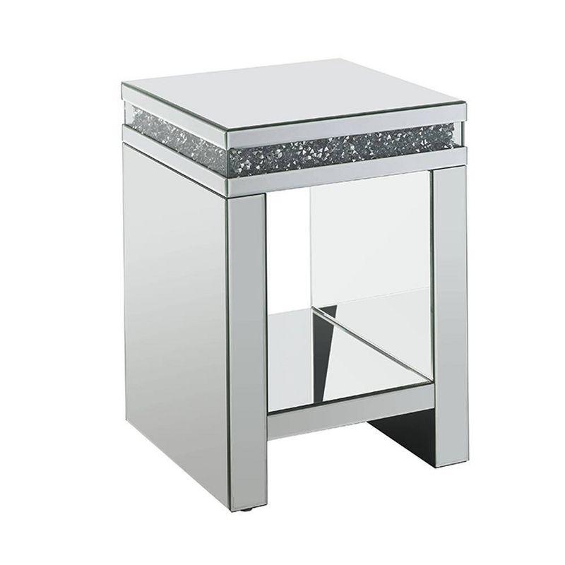 16" Noralie Tempered Glass Mirrored Accent Table Faux Diamonds - Acme Furniture