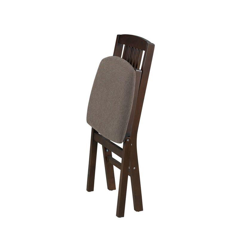 Espresso Wood Upholstered Folding Chair Set, 2-Pack