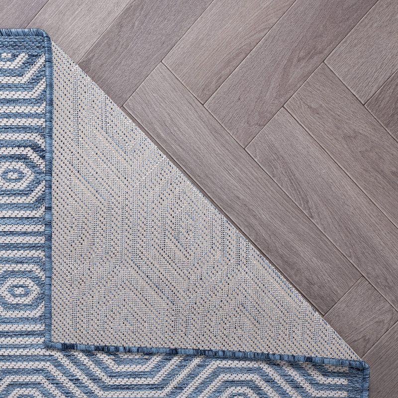 Blue Geometric Flat Woven Synthetic Runner Rug 2'x7'