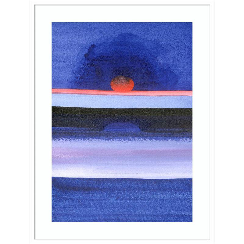 Large Blue and Orange Abstract Seascape Wood Framed Print