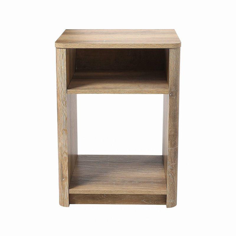 Storied Home Radius Nightstand Square Cube Storage Compartment Coastal Oak : Modern Farmhouse Style, Scratch-Resistant, Device Charging Slot