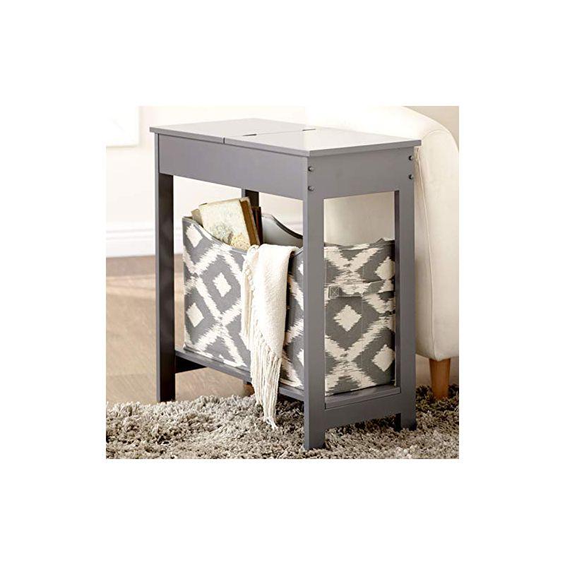 The Lakeside Collection Side Table with Fashion Print Storage Bin - Wood with Fabric Basket