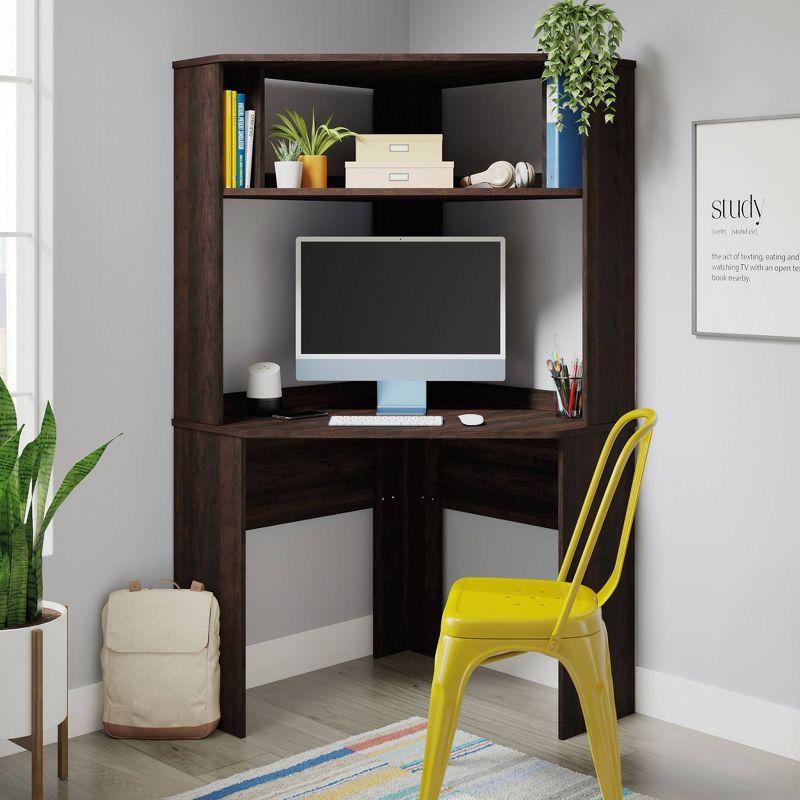 Cinnamon Cherry Corner Desk with Hutch and Shelves