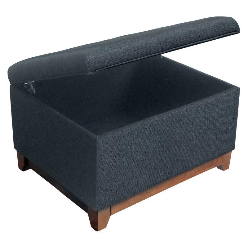 Cocktail Storage Bench Navy - HomePop: Upholstered, Tufted, Wood Base, Honey Oak Finish