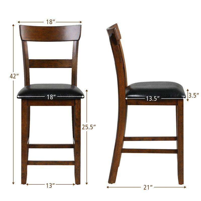 Costway Set of 2 Barstools Counter Height Chairs w/Leather Seat & Rubber Wood Legs