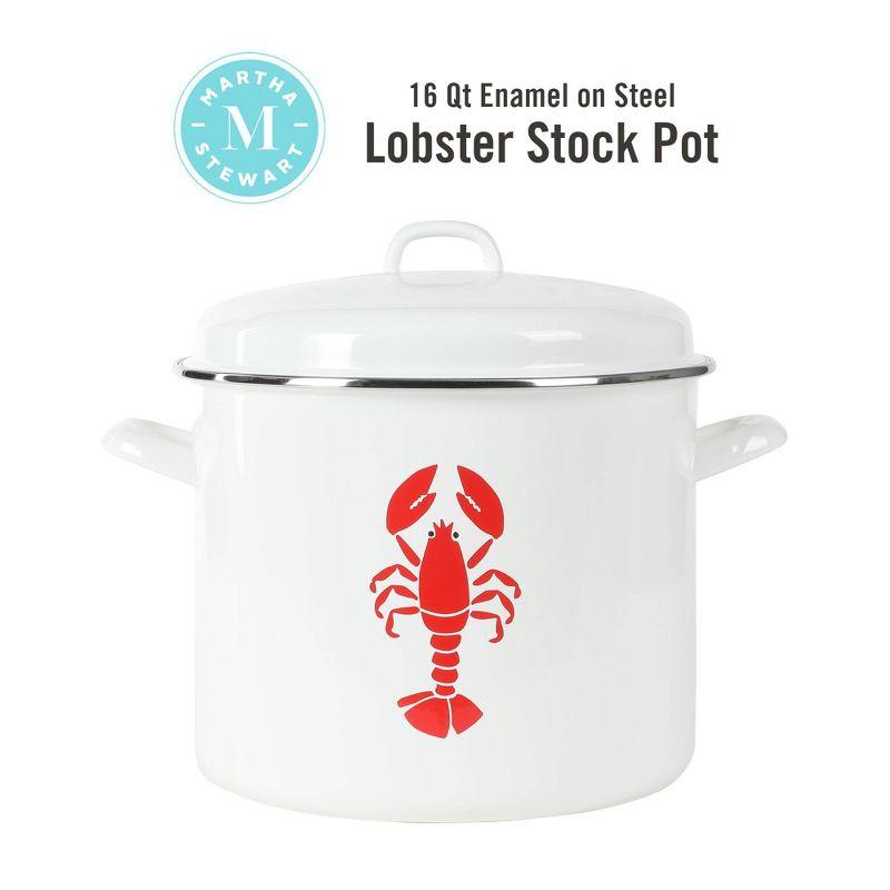 16-Quart White and Red Enamel Steel Lobster Stock Pot