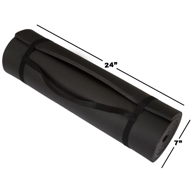 Extra-Thick Yoga Mat 0.5"H - Durable Comfort Non-Slip Foam Workout Mat with Carrying Strap by Wakeman (Black)