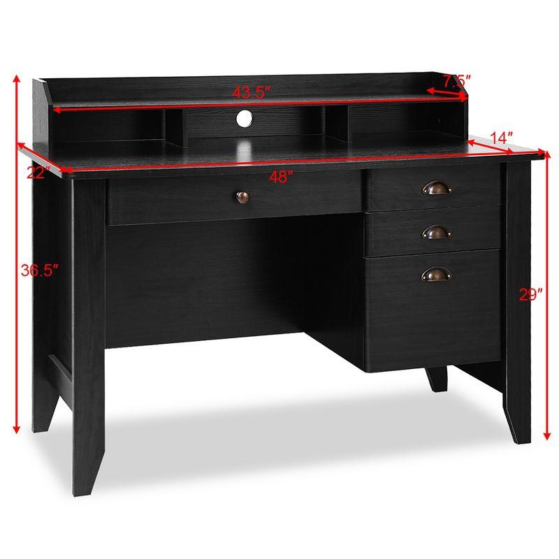 Elegant Black MDF Computer Desk with Multi-Drawer Storage and Monitor Shelf