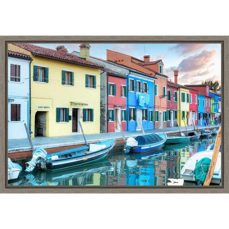 Colorful Cityscape Canal Framed Canvas Print, 16 x 23 inches