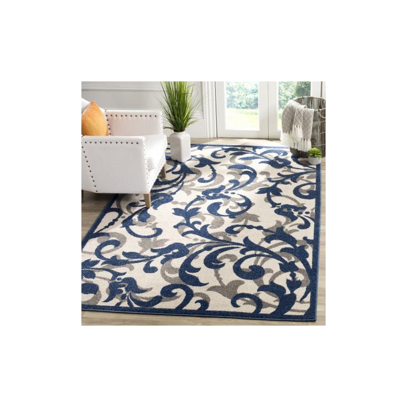 Amherst AMT428 Power Loomed Indoor Area Rug - Ivory/Navy - 5'3"x8' - Safavieh