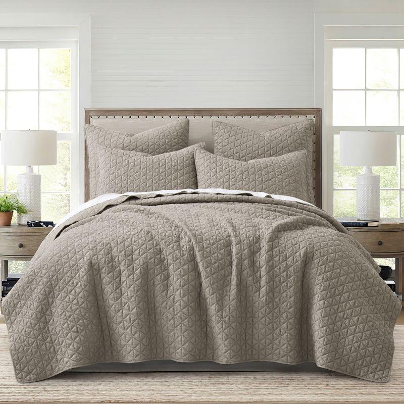 Tan Reversible Microfiber Twin Quilt Set with Diamond Pattern