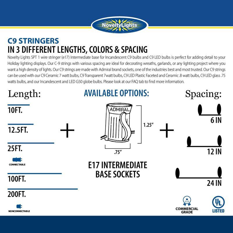 Novelty Lights C9/E17 Intermediate Base Christmas Stringer, Vintage Holiday Hanging Light String, SPT-1 20 Wire
