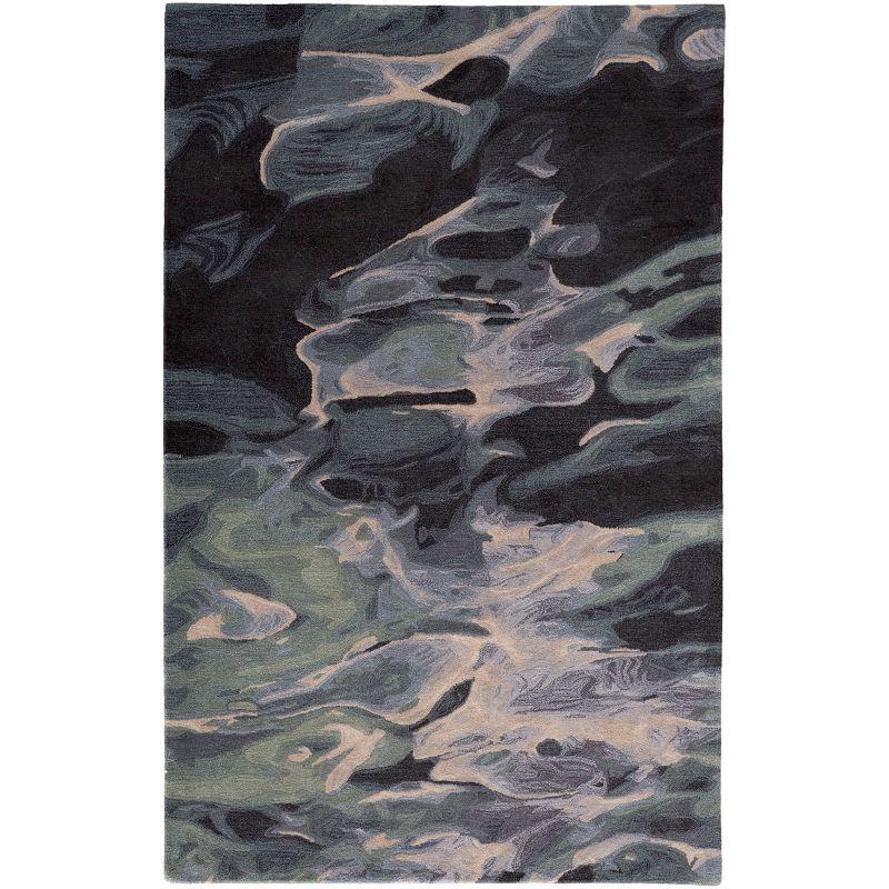 Amira Transitional Abstract Green/Blue/Black Area Rug