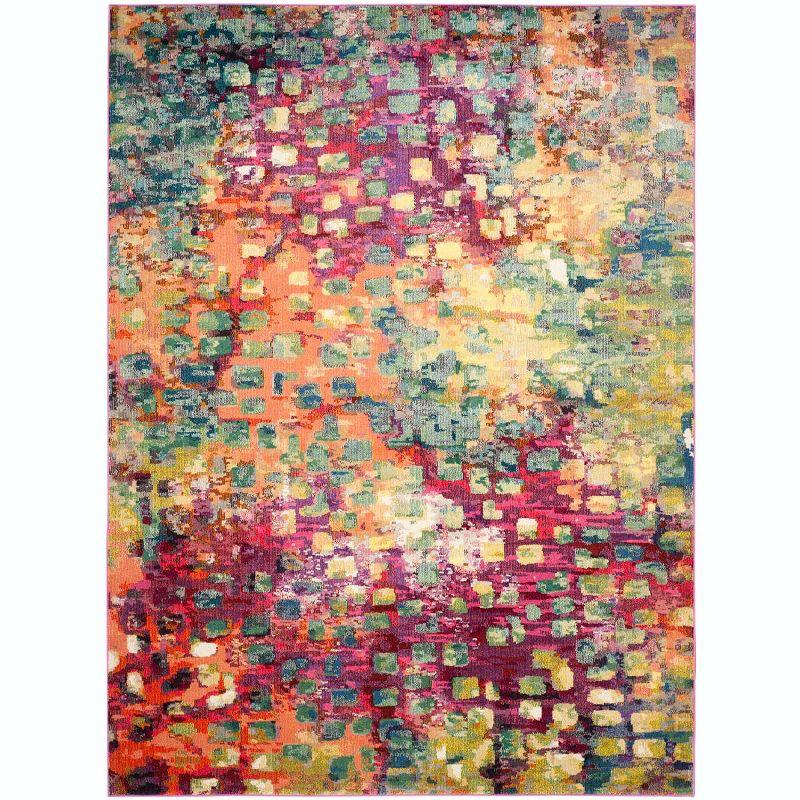 Pink and Multicolor Geometric Synthetic 8' x 11' Area Rug