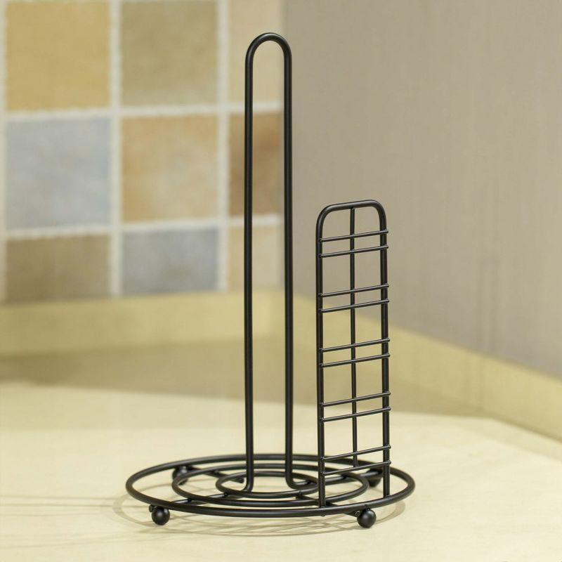 Basicwise Round Single Roll Sturdy Black Iron Towel Paper Holder Stand Roll Dispenser, Countertop Portable Stand for Kitchen, Dining Room, and Office