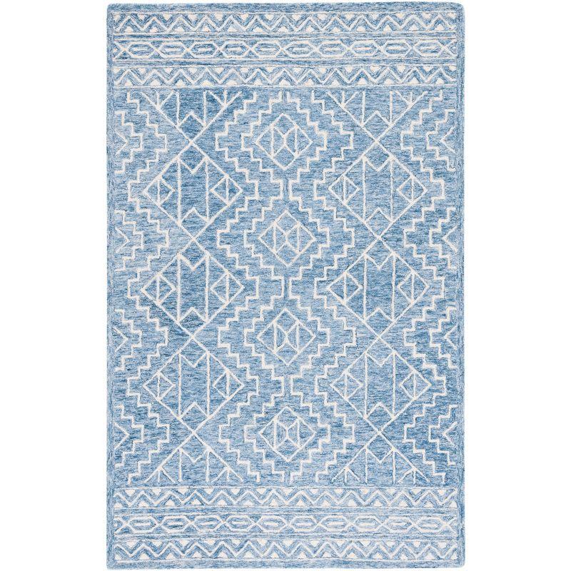 Blue and Ivory Hand-Tufted Wool Area Rug, 8' x 10'