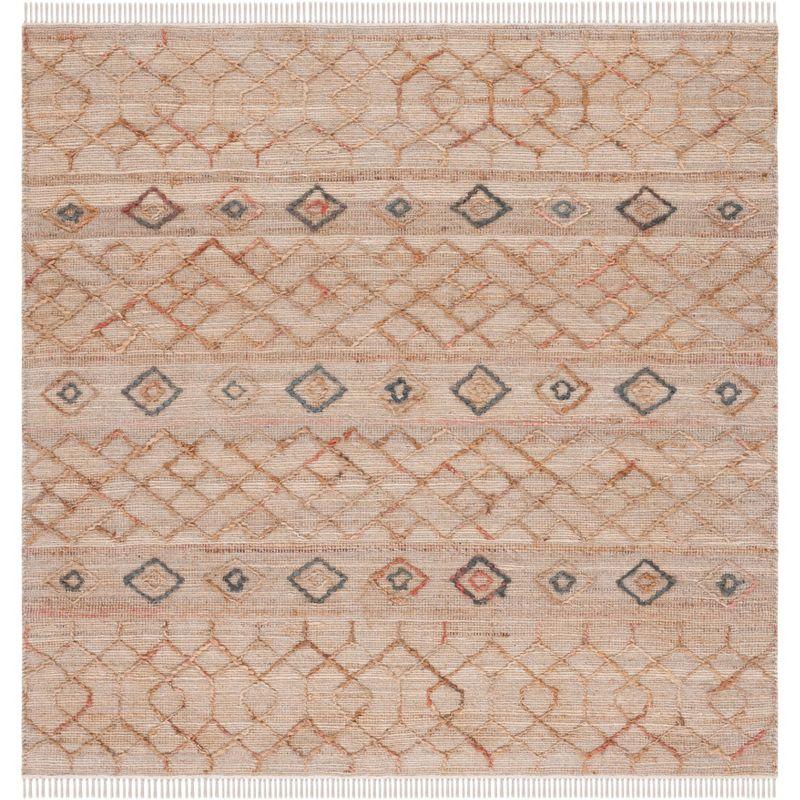 Natural Beige and Rust Flat Woven Cotton Area Rug