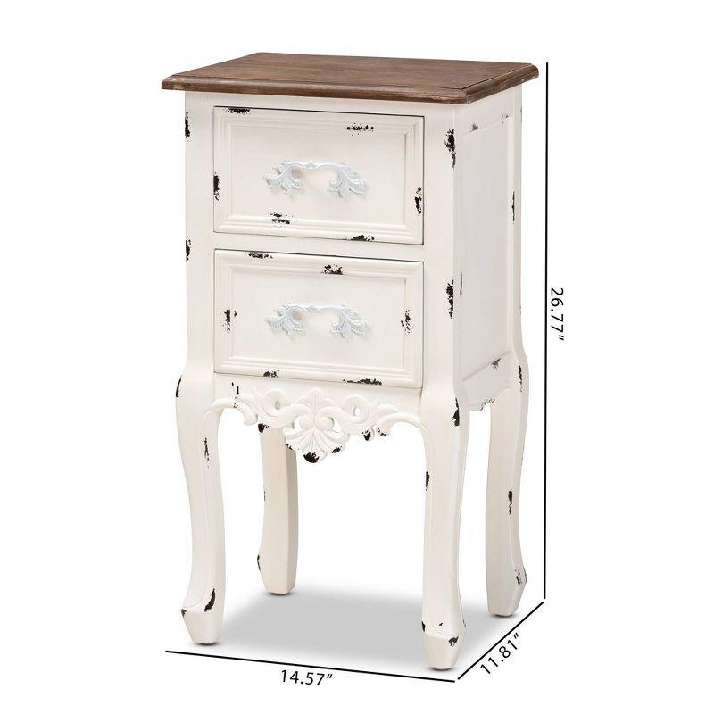 Levron Two-Tone and Antique Wood 2 Drawer Nightstand Walnut Brown/Antique White - Baxton Studio: Bedside Storage Table