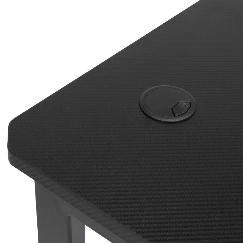 48" Black Carbon-Fiber Inspired Gaming Desk with Charging Hub