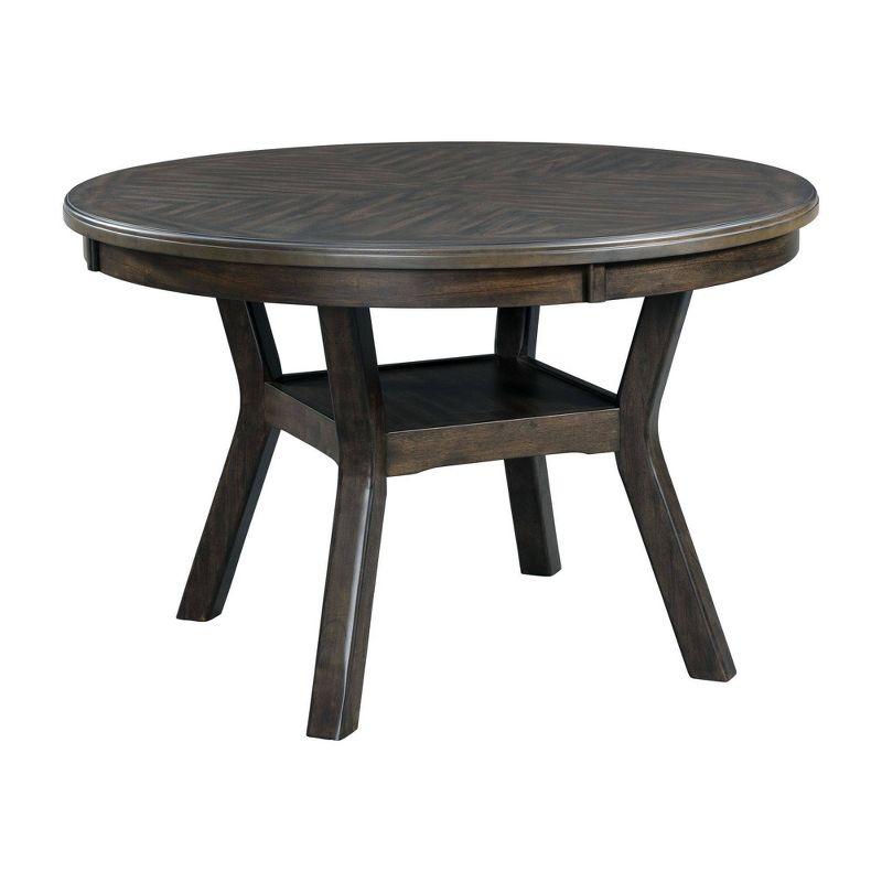 Walnut Round Table with Gray Upholstered Chairs Dining Set