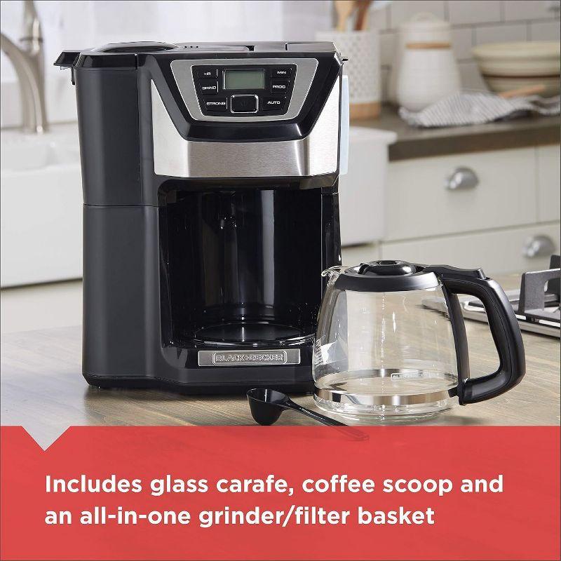BLACK+DECKER 12-Cup Mill and Brew Coffee Maker, Automatic Grind and Brew Drip Coffee Machine, Programmable, Sneak-A-Cup, Reusable Filter