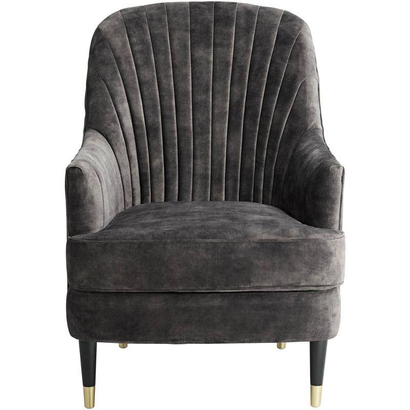 55 Downing Street Austen Charcoal Gray Velvet Tufted Armchair with Pillow